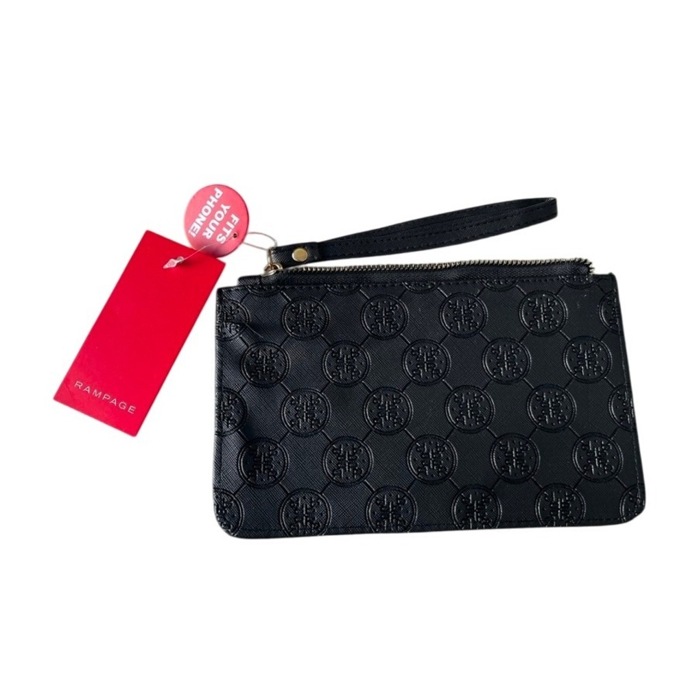 Rampage Black‎ Embossed Logo Wristlet Wallet Clutch Phone Holder MSRP $38